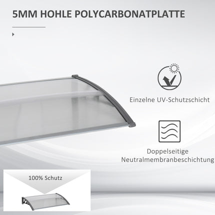 Vordach – Polycarbonat, Aluminium, 110x60 cm, Grau