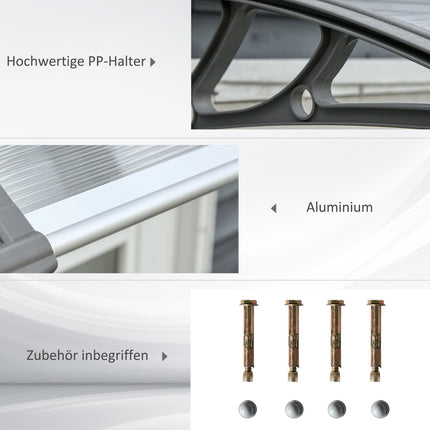 Vordach – Polycarbonat, Aluminium, 110x60 cm, Grau