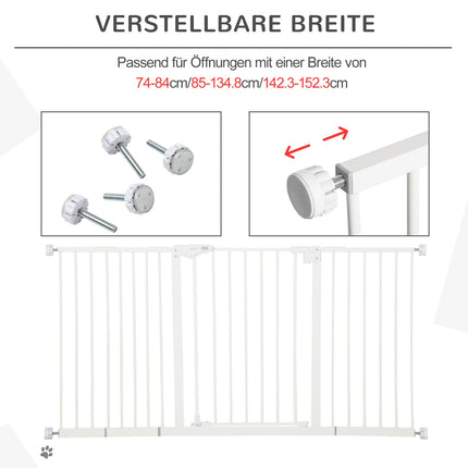 Verstellbares Haustiertor aus Metall – weiß, ohne Bohren, 3 Verlängerungen