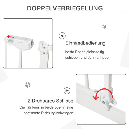 Verstellbares Haustiertor aus Metall – weiß, ohne Bohren, 3 Verlängerungen
