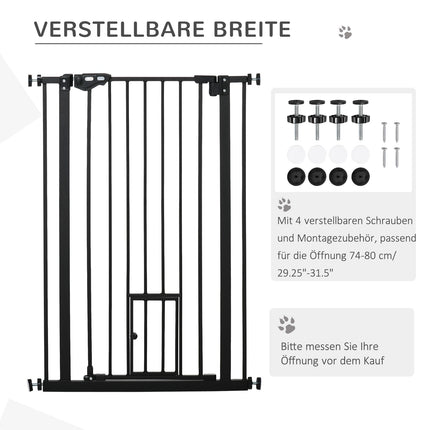 Adjustable dog gate with auto lock | 74-80x104cm, No-Drill, Black