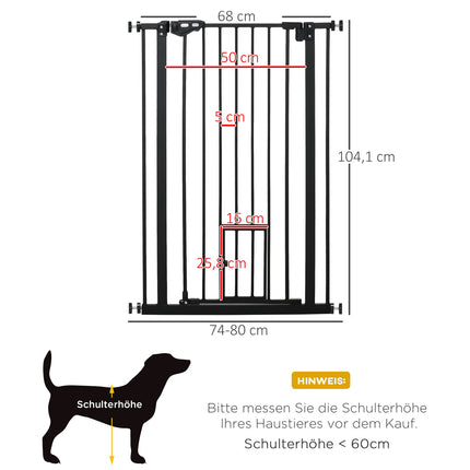 Adjustable dog gate with auto lock | 74-80x104cm, No-Drill, Black