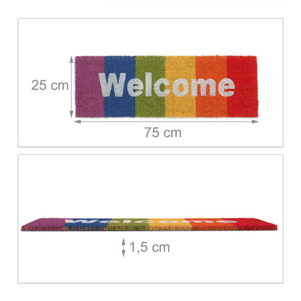 Paillasson "Bienvenue" avec arc-en-ciel et noix de coco