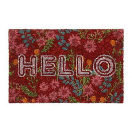 Paillasson en fibre de coco "Hello" avec fleurs