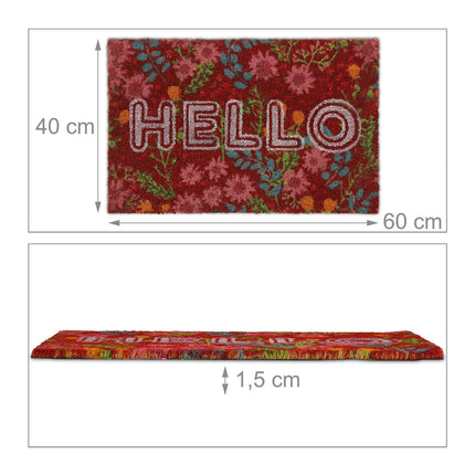 Paillasson en fibre de coco "Hello" avec fleurs