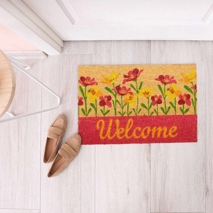 Rohožka z kokosového vlákna „Welcome“ květiny