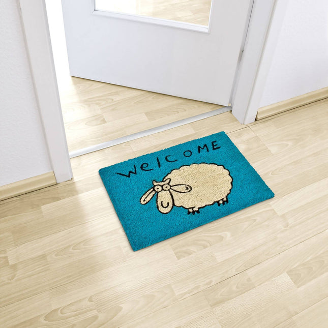 Rohožka z kokosového vlákna „Welcome“ modrá