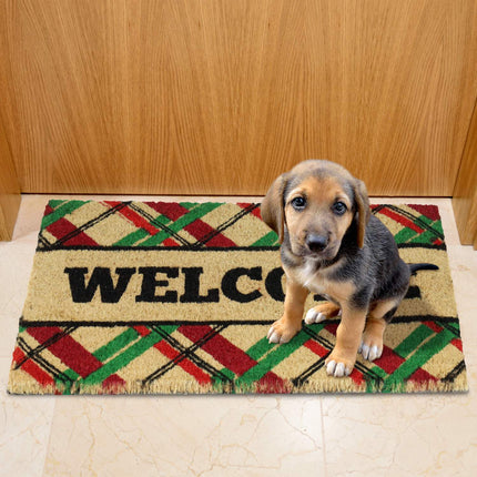 Paillasson en fibre de coco "Welcome" à carreaux