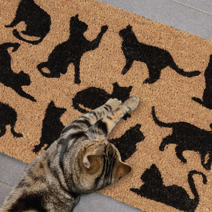Doormat coconut fiber black cats