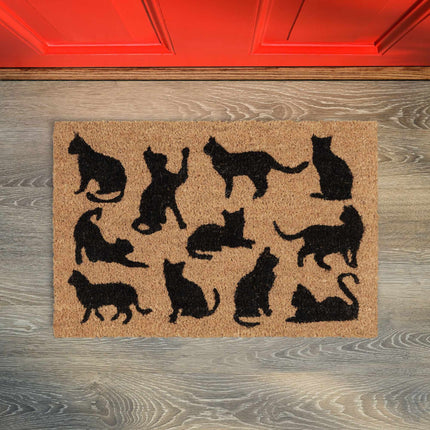 Doormat coconut fiber black cats