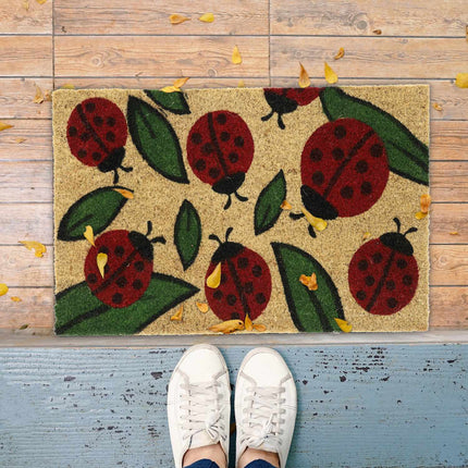 Door mat coconut fiber ladybugs