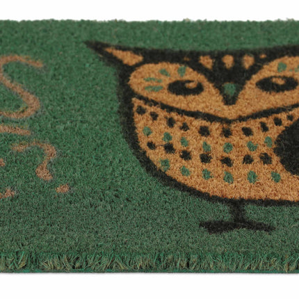Doormat coconut fiber owl & text