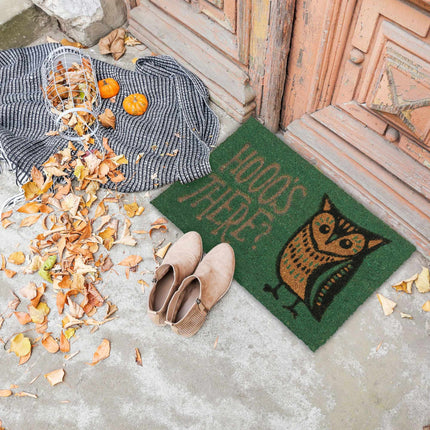 Doormat coconut fiber owl & text