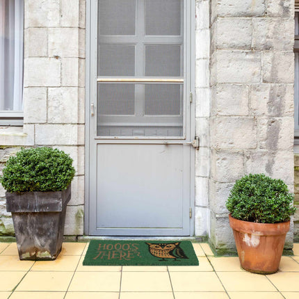 Doormat coconut fiber owl & text