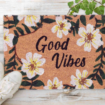 Doormat in coconut Flowers "Good Vibes