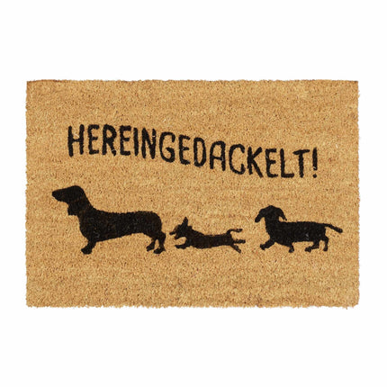 Door mat in coconut "Hereingedackelt"