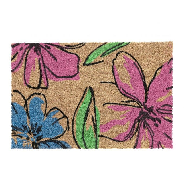 Fußmatte aus Kokosnuss mit floralen Motiven
