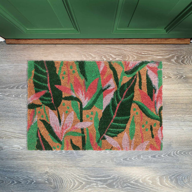 Fußmatte aus Kokosnuss mit Pflanzenmotiven