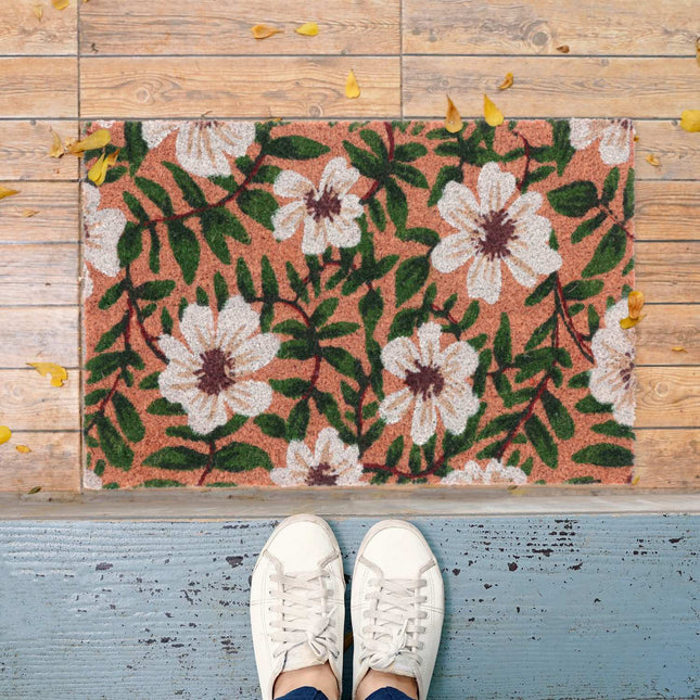 Fußmatte mit Kokosnuss und Blumen