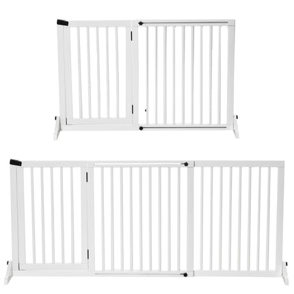 Dog Safety Gate - Freestanding wooden with easy access door, white