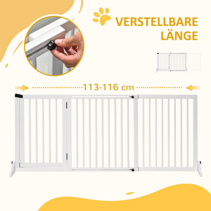 Dog Safety Gate - Freestanding wooden with easy access door, white
