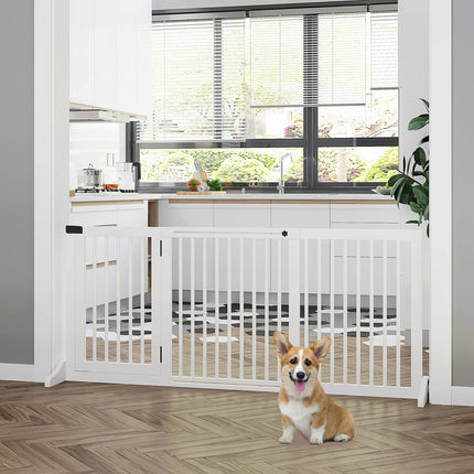 Dog Safety Gate - Freestanding wooden with easy access door, white