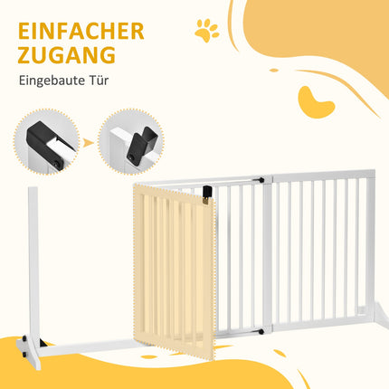 Dog Safety Gate - Freestanding wooden with easy access door, white