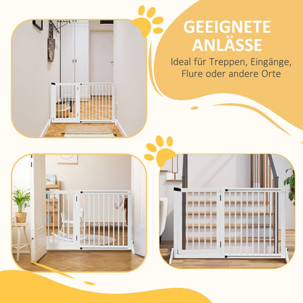Dog Safety Gate - Freestanding wooden with easy access door, white