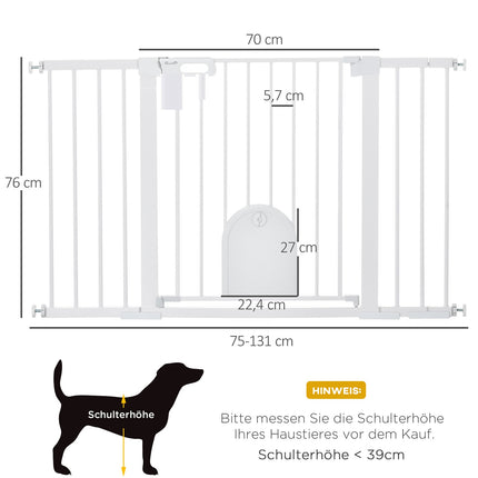 Weißes Treppenschutzgitter, 75-131cm, sichere Klemmmontage