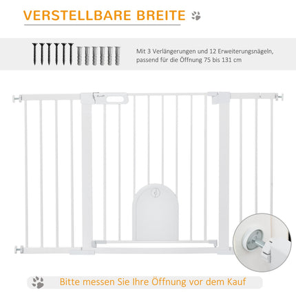 Weißes Treppenschutzgitter, 75-131cm, sichere Klemmmontage