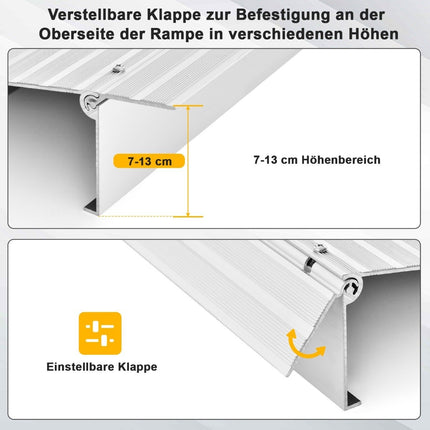 Türschwellenrampe 13 cm hoch Auffahrrampe mit verstellbarem Aluminiumrahmen Rutschfeste Auffahrrampe