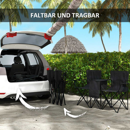 Doppel-Campingstuhl mit Tisch, Getränkehalter, schwarz