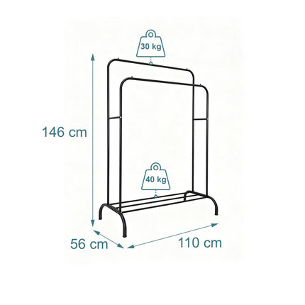 Double Clothes Rail with Shelf – Metal, Freestanding