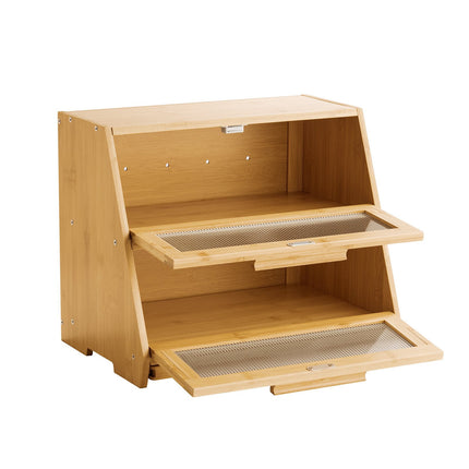 Double-Layer Bamboo Bread Box, Acrylic Door, 15.35 in