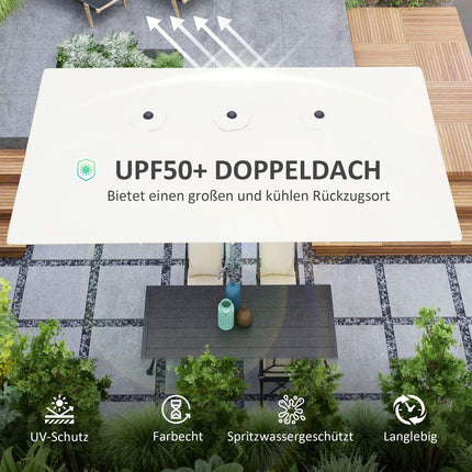 Doppelsonnenschirm, windfest UV50+ 451x264cm, Cremeweiß