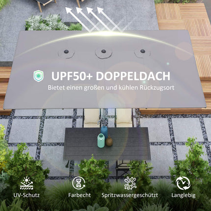 Doppelter Gartenschirm - 451 x 264 cm, UV 50+, winddicht