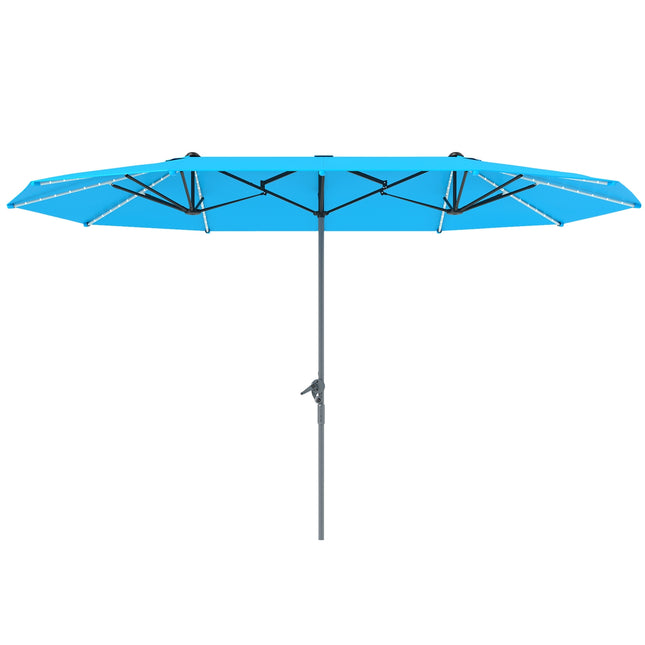 Doppelter Sonnenschirm mit Solar-LEDs, UV 50+ Aluminium - blau
