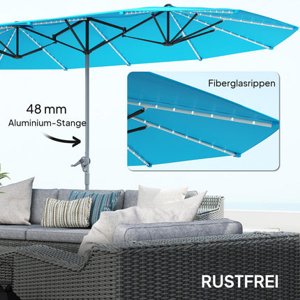 Doppelter Sonnenschirm mit Solar-LEDs, UV 50+ Aluminium - blau