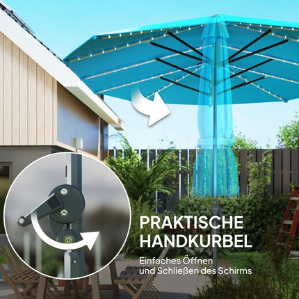 Doppelter Sonnenschirm mit Solar-LEDs, UV 50+ Aluminium - blau