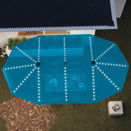 Doppelter Sonnenschirm mit Solar-LEDs, UV 50+ Aluminium - blau