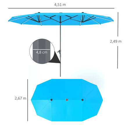Doppelter Sonnenschirm mit Solar-LEDs, UV 50+ Aluminium - blau