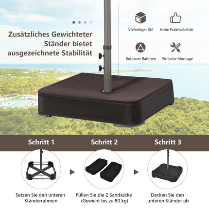 Dvojitý zahradní slunečník 470 x 280 cm, solární LED, stojan