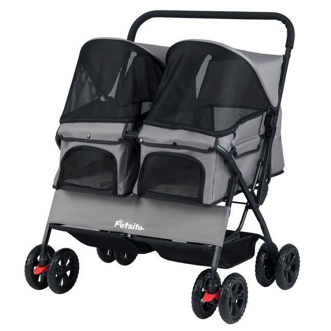 Double Pet Stroller with Adjustable Canopy, Grey