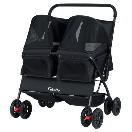 Doppelter Tierkinderwagen mit verstellbarem Sonnenschutz, Schwarz