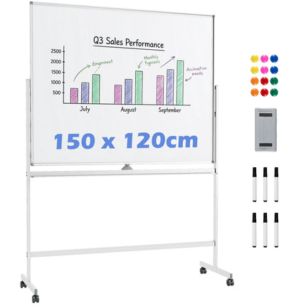 Doppelseitiges, verstellbares Whiteboard mit Ständer und Rollen