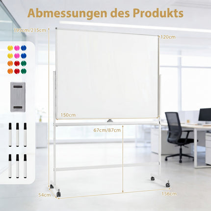 Doppelseitiges, verstellbares Whiteboard mit Ständer und Rollen