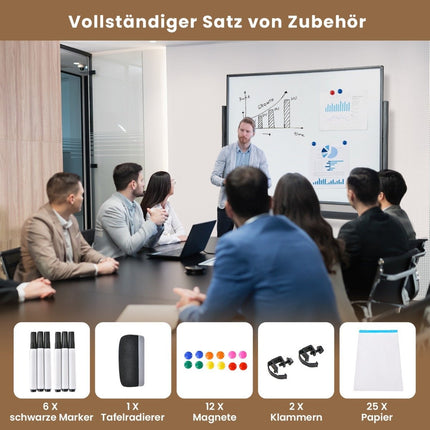 Doppelseitiges mobiles Whiteboard mit Gittermuster &amp; Ständer &amp; Stiftablage 120 x 90 cm schwarz