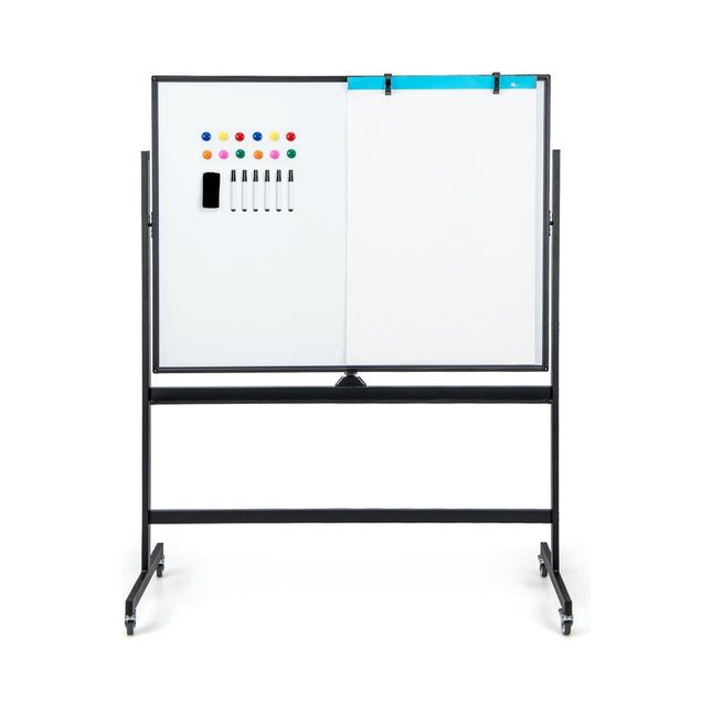 Doppelseitiges mobiles Whiteboard mit Gittermuster &amp; Ständer &amp; Stiftablage 120 x 90 cm schwarz