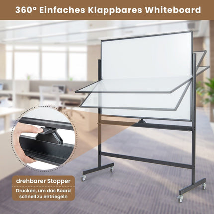 Doppelseitiges mobiles Whiteboard mit Gittermuster &amp; Ständer &amp; Stiftablage 120 x 90 cm schwarz