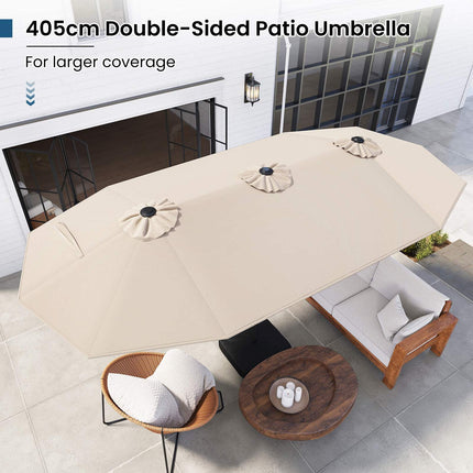 Double-Sided Parasol 4 x 2 m with 36 Solar LED Lights, Crank, Beige